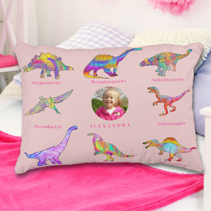 Coussins Décoratifs Filles Dinosaures Nom et Photo Personnalisés