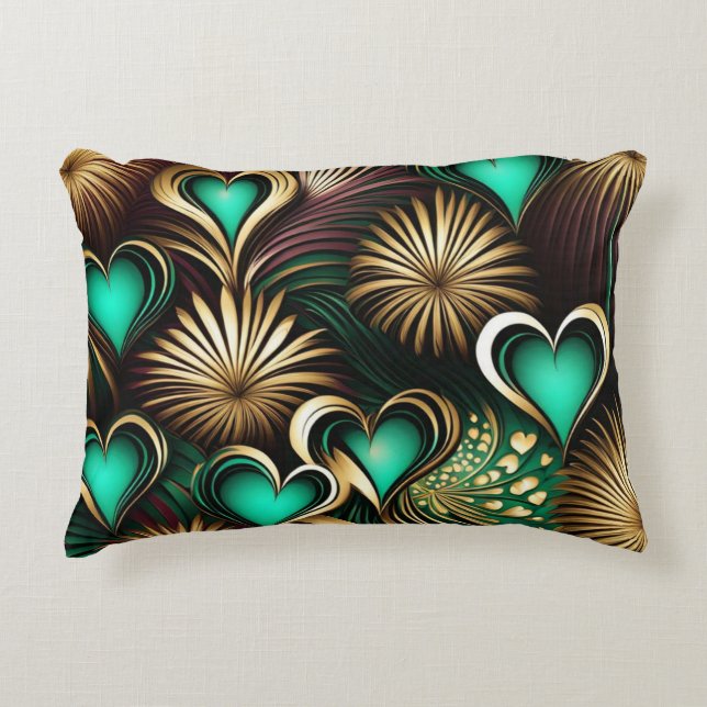 Coussins Décoratifs Fireworks et Coeurs Turquoise et or (Devant)