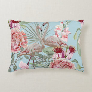 Coussins Décoratifs Flamant rose amoureux tendance motif floral bleu