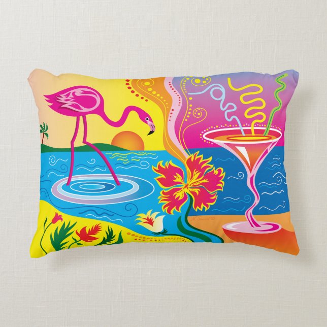 Coussins Décoratifs Flamant rose et cocktail d'été (Devant)