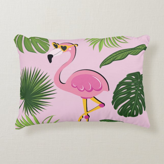 Coussins Décoratifs Flamant rose Palm Feuille Tropical Design (Devant)