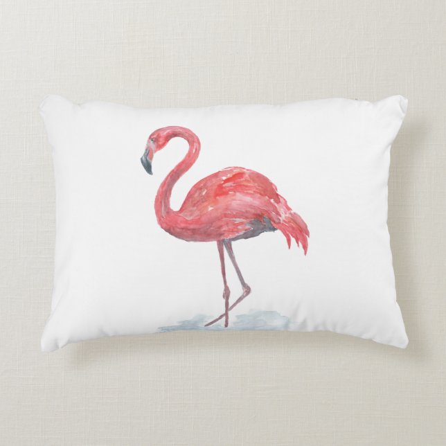Coussins Décoratifs Flamant rose rose, aquarelle. (Devant)