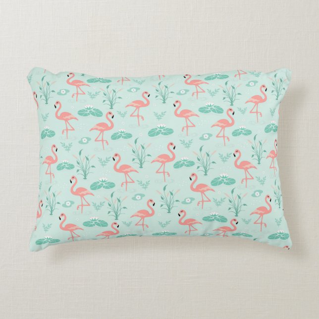 Coussins Décoratifs Flamants Rose Vert Tropical Oiseaux Tendance  (Devant)