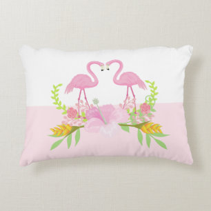 Coussins Décoratifs Flamants roses inséparables fleurs tropicales