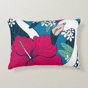Coussins Décoratifs Flamants roses tropicaux : Hibiscus Plumeria Arriè