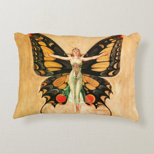 Coussins Décoratifs Flapper Butterfly Flying Woman Illustration (Dos)
