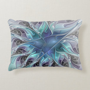 Coussins Décoratifs Fleur Abstraite Fractale Moderne Avec Bleu