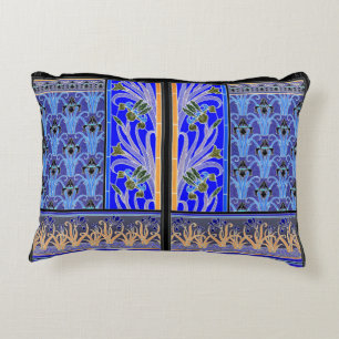 Coussins Décoratifs Fleur Art nouveau iris élégant bleu vintage noir