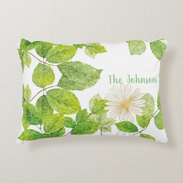 Coussins Décoratifs Fleur blanche et jardin Feuille vert (Devant)