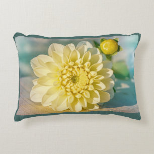 Coussins Décoratifs Fleur Dahlia Jaune sur Arrière - plan Turquoise f