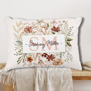 Coussins Décoratifs Fleur de Floraison de Monogramme Élégant Aquarelle