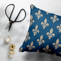 Fleur de Lis Motif, Royal French, Crème sur Blue