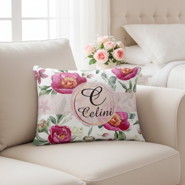 Coussins Décoratifs Fleur de pivoine sans soudure motif Jeu d'oreiller (Elegant Peony Flower Seamless Pattern in Soft Pink Accent Pillow)