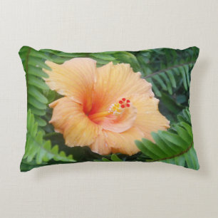 Coussins Décoratifs Fleur d'Hibiscus orange avec des fougères