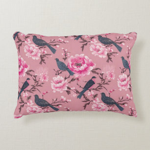 Coussins Décoratifs Fleur d'oiseau rose Chinoiserie