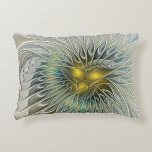 Coussins Décoratifs Fleur Fantastique Argent Doré Art Fractal Abstrait