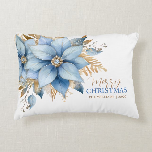 Coussins Décoratifs Fleur Icy Blue Gold Poinsettia Noël (Devant)