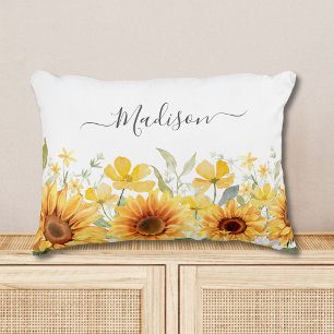 Coussins Décoratifs Fleur jaune de monogramme Tournesol floral botaniq