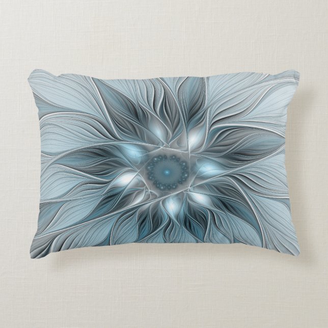 Coussins Décoratifs Fleur joyeuse abstraite fleur bleue grise fractale (Devant)