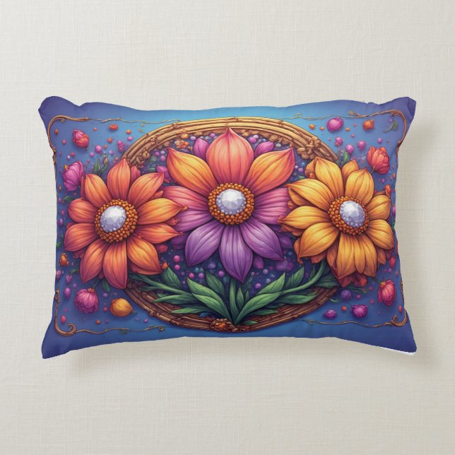 Coussins Décoratifs Fleur Luxueuse Avec Cadre Orné (Devant)
