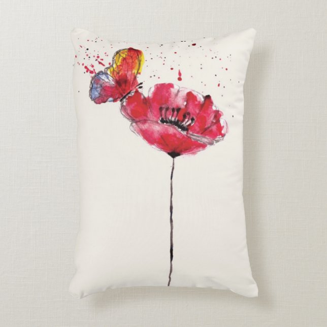 Coussins Décoratifs Fleur peinte stylisée de pavot d'aquarelle (Devant(Vertical))