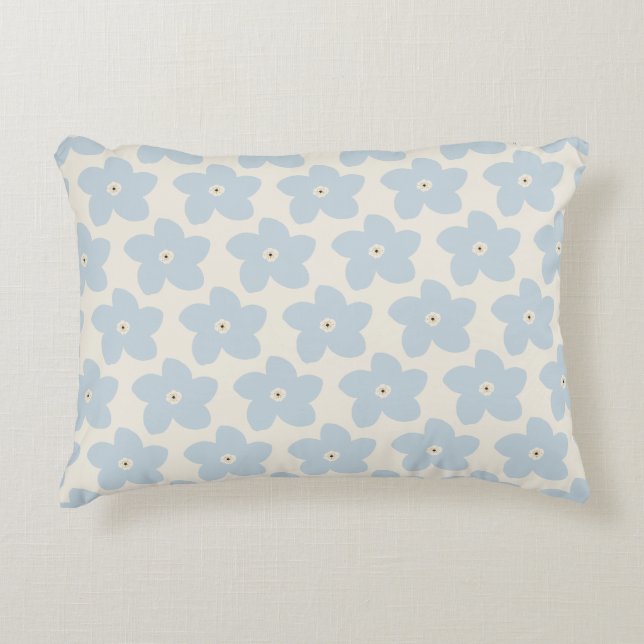 Coussins Décoratifs Fleur Rétro Bleu Clair Et Crème (Devant)