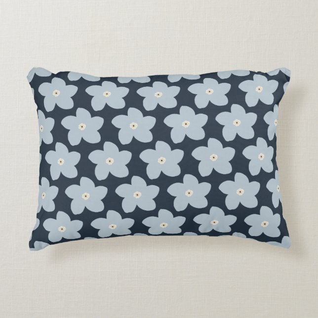Coussins Décoratifs Fleur Rétro Bleu Clair Et Navy (Devant)
