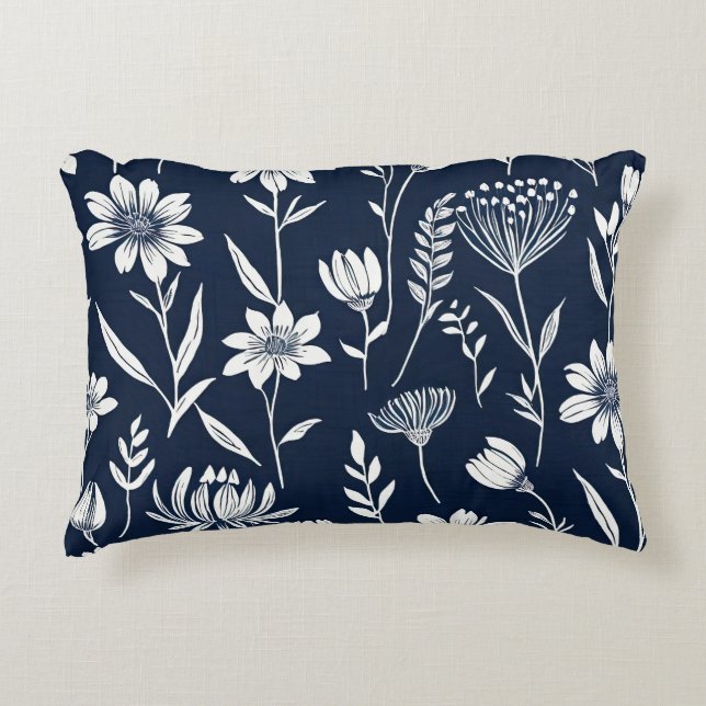 Coussins Décoratifs fleur sauvage bleu et blanc - Style d'impression e (Devant)