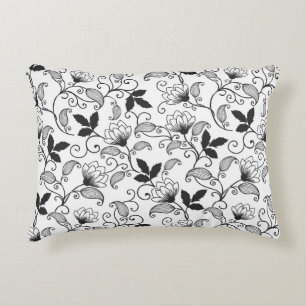 Coussins Décoratifs Fleurs abstraites noires sur fond blanc