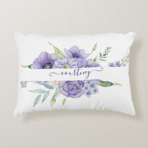 Coussins Décoratifs Fleurs aquarelles violettes personnalisées