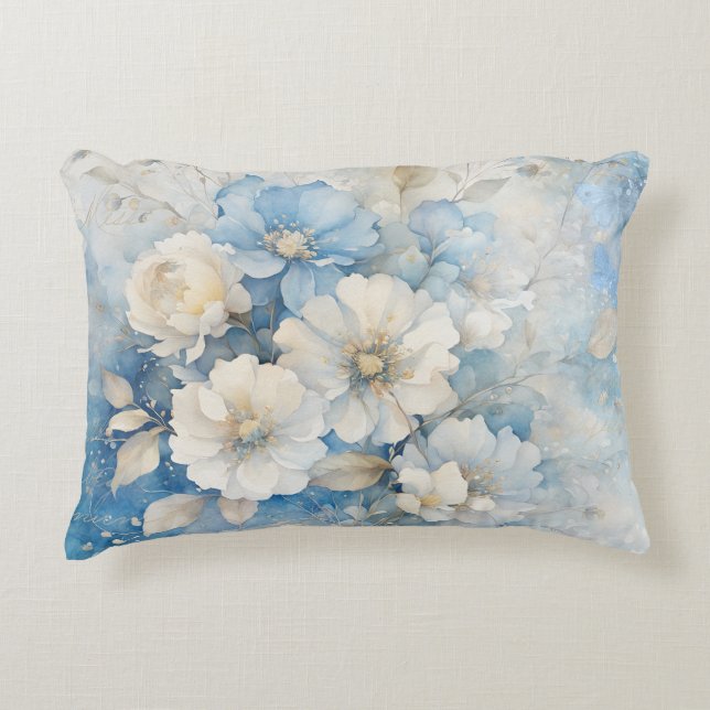 Coussins Décoratifs Fleurs blanches et bleues  (Devant)