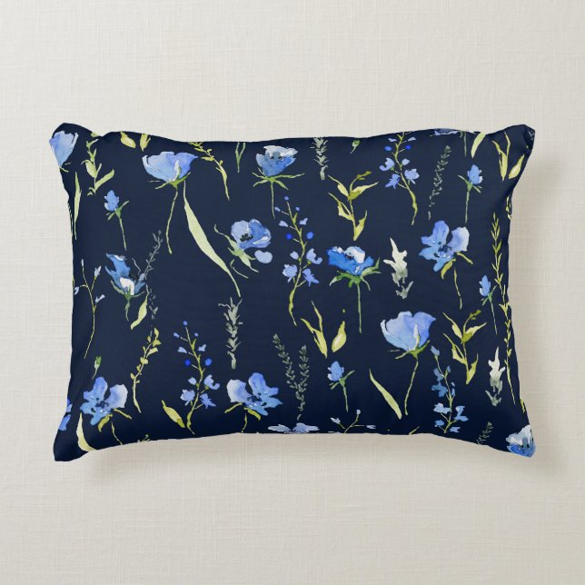 Coussins Décoratifs Fleurs bleues rustiques : Illustration botanique. (Devant)