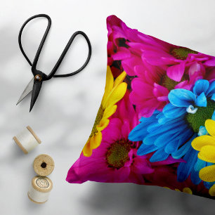 Coussins Décoratifs Fleurs colorées, marguerites - Rose Jaune Bleu