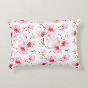 Coussins Décoratifs Fleurs de cerisier à l'aquarelle rose blanc