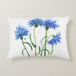 Coussins Décoratifs Fleurs de Cornflowers bleu aquarelle rustique joli