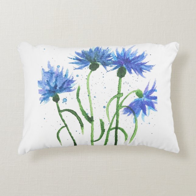 Coussins Décoratifs Fleurs de Cornflowers bleu aquarelle rustique joli (Devant)