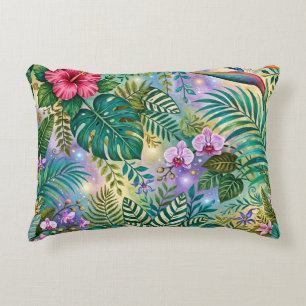 Coussins Décoratifs Fleurs de Fantaisie Jungle Violet Vert Or Rêveur