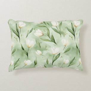 Coussins Décoratifs Fleurs de tulipes blanches vertes