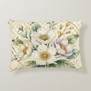 Coussins Décoratifs Fleurs élégantes blanches cassées, motif de treill