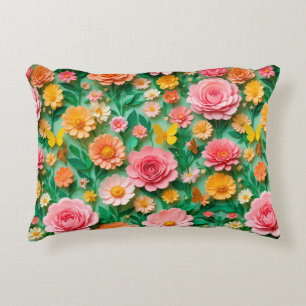 Coussins Décoratifs Fleurs en papier colorées et papillons