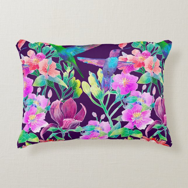 Coussins Décoratifs Fleurs et oiseaux exotiques (Devant)