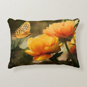 Coussins Décoratifs Fleurs jaunes profondes brillantes avec papillon