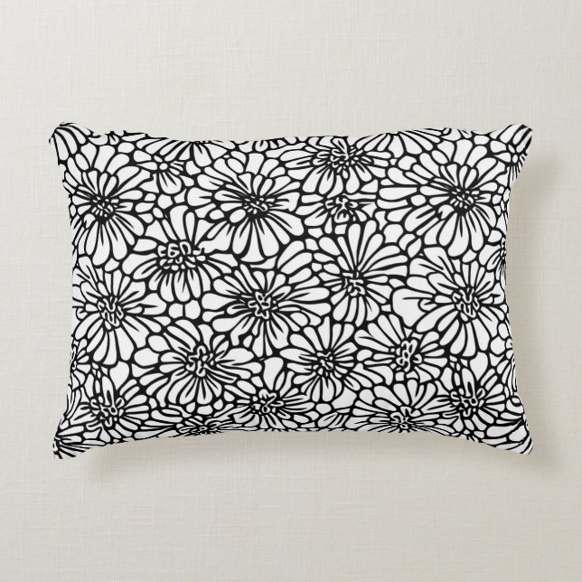 Coussins Décoratifs Fleurs Noir Blanc (Devant)