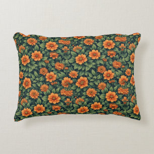 Coussins Décoratifs fleurs orange, feuilles verts, motif floral, texte