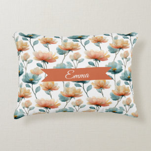 Coussins Décoratifs Fleurs orange vintage de printemps personnalisées