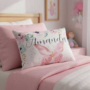 Coussins Décoratifs Fleurs pastel et papillon personnalisés