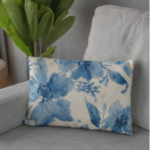 Coussins Décoratifs Fleurs peintes à l'aquarelle bleue botanique fanta