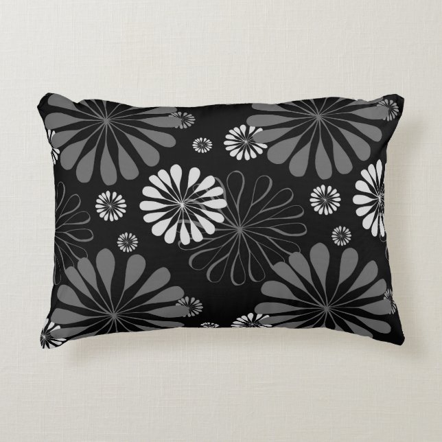 Coussins Décoratifs Fleurs rétro noir et blanc (Devant)