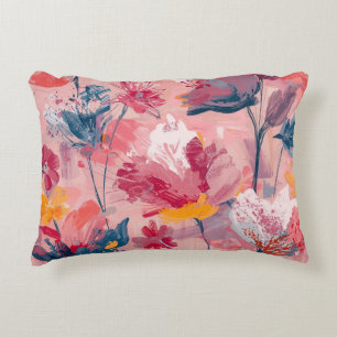 Coussins Décoratifs Fleurs roses coups de pinceau peints motif botaniq