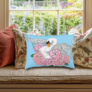 Coussins Décoratifs Fleurs roses cygnes blanches